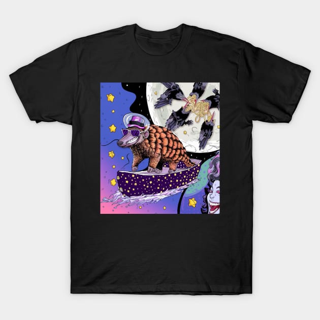 90's style pangolin riding boat in the skies T-Shirt by Catbrat